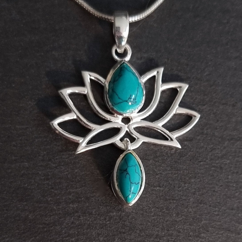 Turquoise 925 Sterling Silver Lotus Flower Pendant, P6T