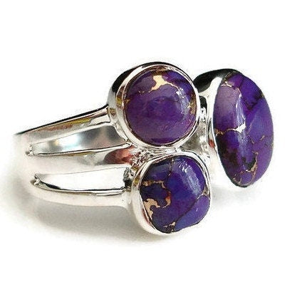 Purple Copper Turquoise Multistone 925 Silver Ring, R47PCT