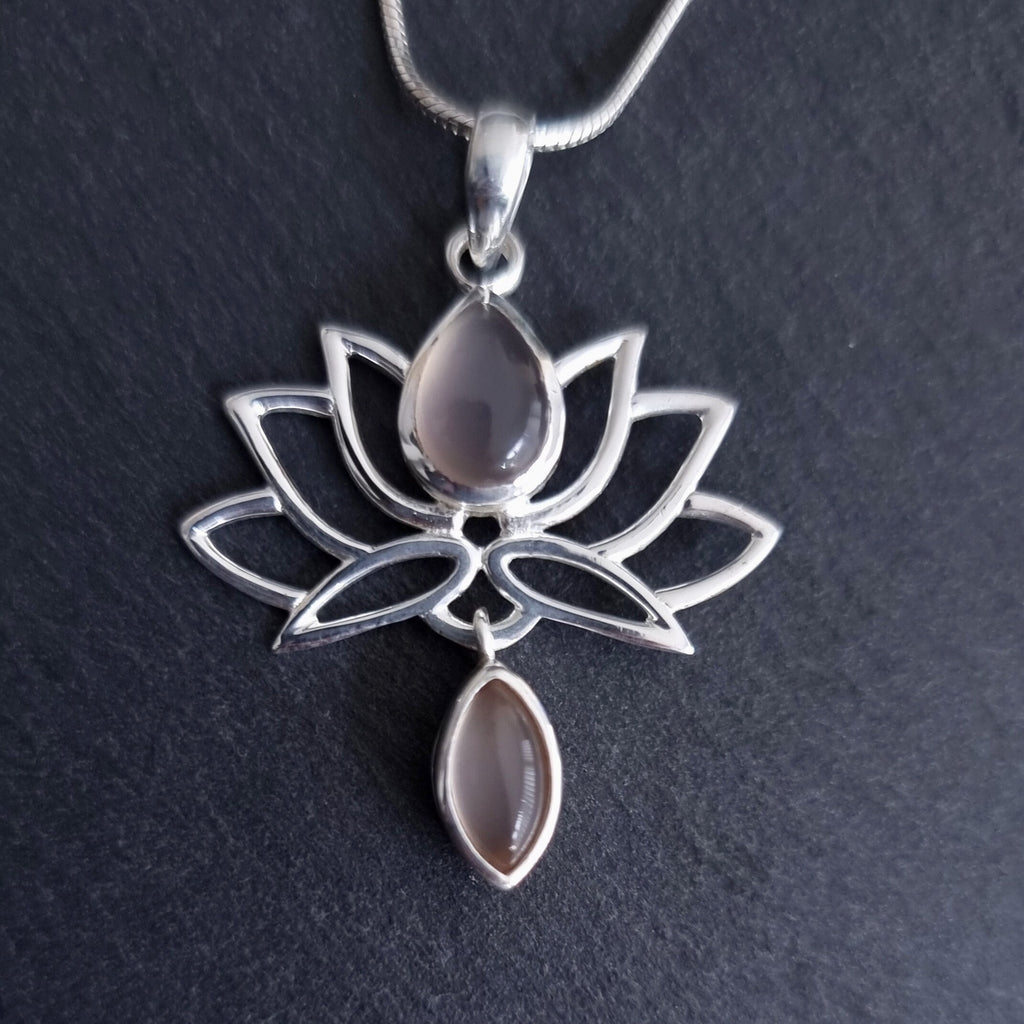 Rose Quartz Sterling Silver Lotus Flower Pendant, P6RQ