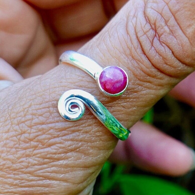 Ruby Ring, 925 Sterling Silver Adjustable Snake Ring, Swirl Wrap Ring, Thumb Ring, 40th Anniversary, July Birthstone, Mistry Gems, R61R