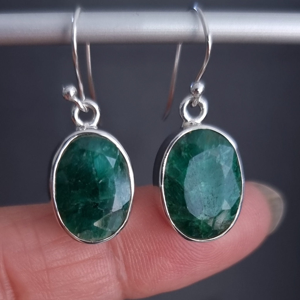 Emerald Large Oval 925 Sterling Silver Earrings, E48EM