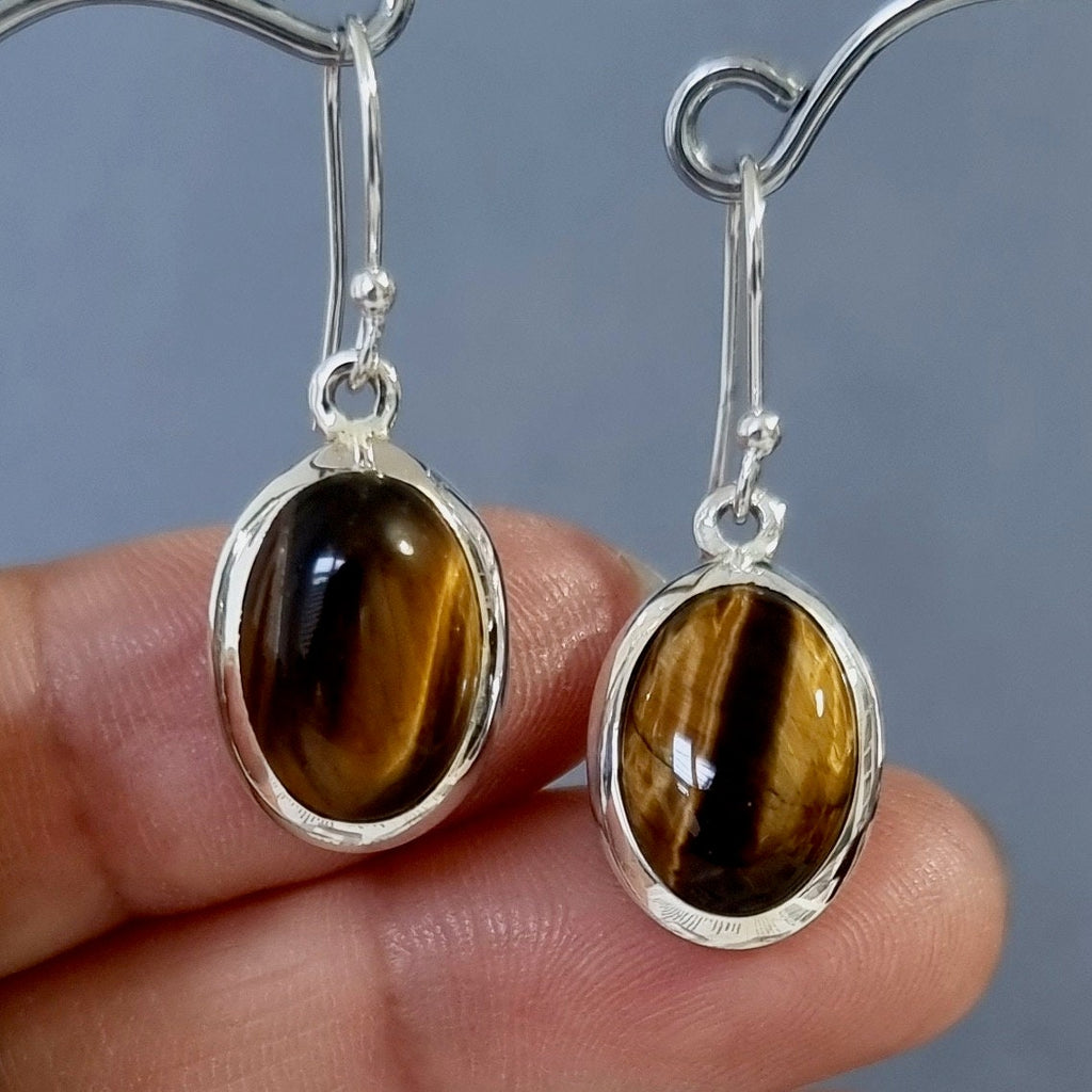 Large Oval Tigers Eye Earrings | 925 Silver | 18th Anniversary, TEE1