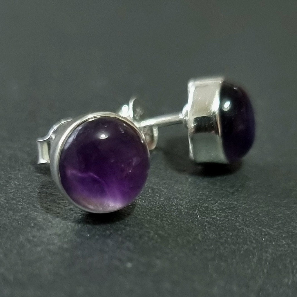 Amethyst Round 8mm 925 Sterling Silver Studs, S11A