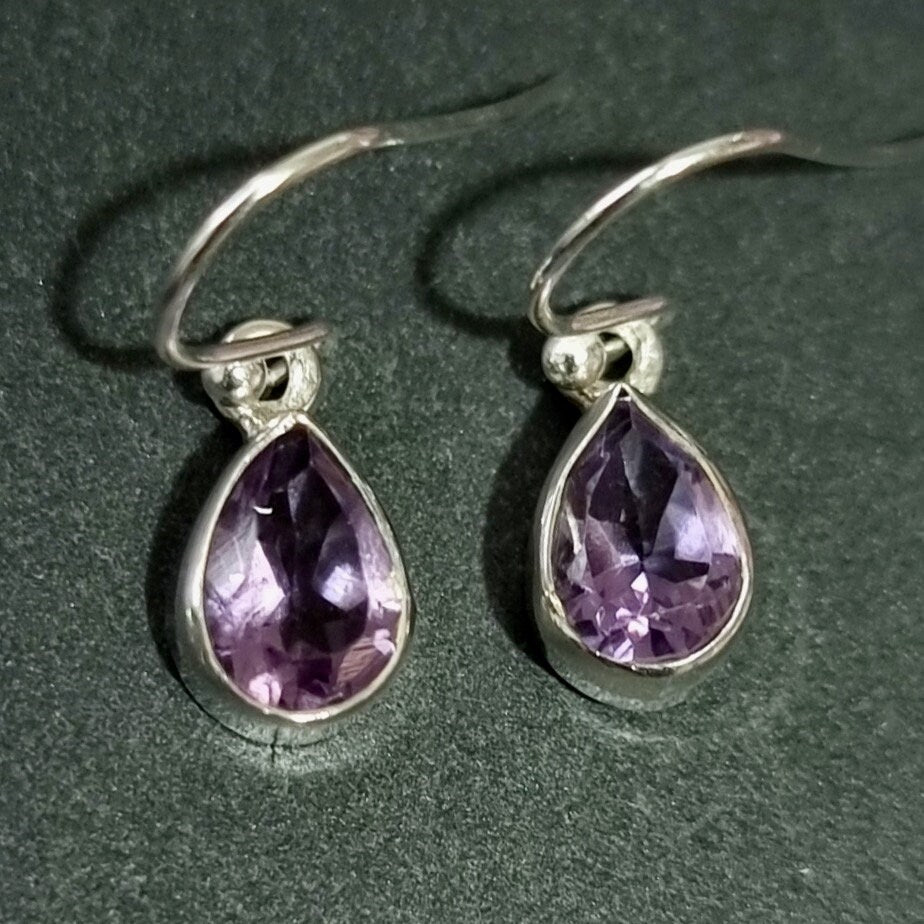 Facetted Amethyst Earrings, Small Teardrop 9mm x 6/7mm 925 Sterling Silver, Lilac Purple Gemstone, February Birthstone, Mistry Gems, E5AF