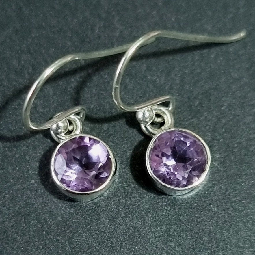 Amethyst Facetted Round 6mm 925 Sterling Silver Earrings, E56A