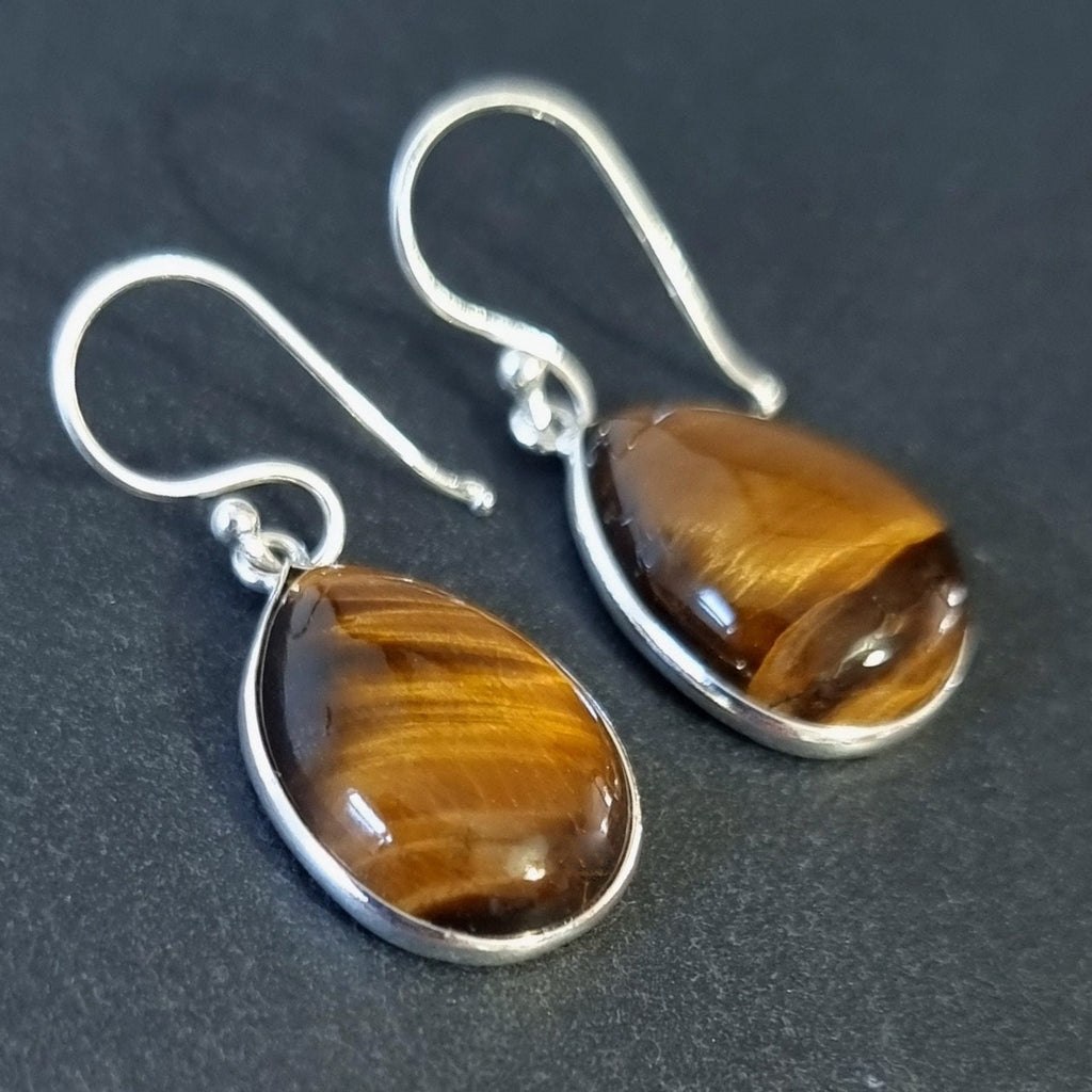 Large Teardrop Tigers Eye Earrings | 925 Silver | 18th Anniversary, TEE3