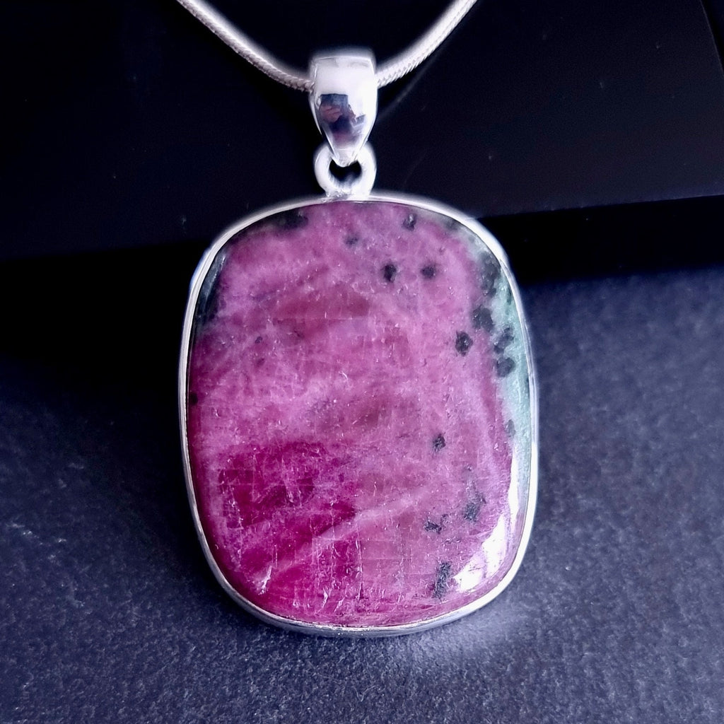 Ruby Zoisite Anyolite Rectangle 34mm x 27mm 925 Sterling Silver Pendant, RZP1