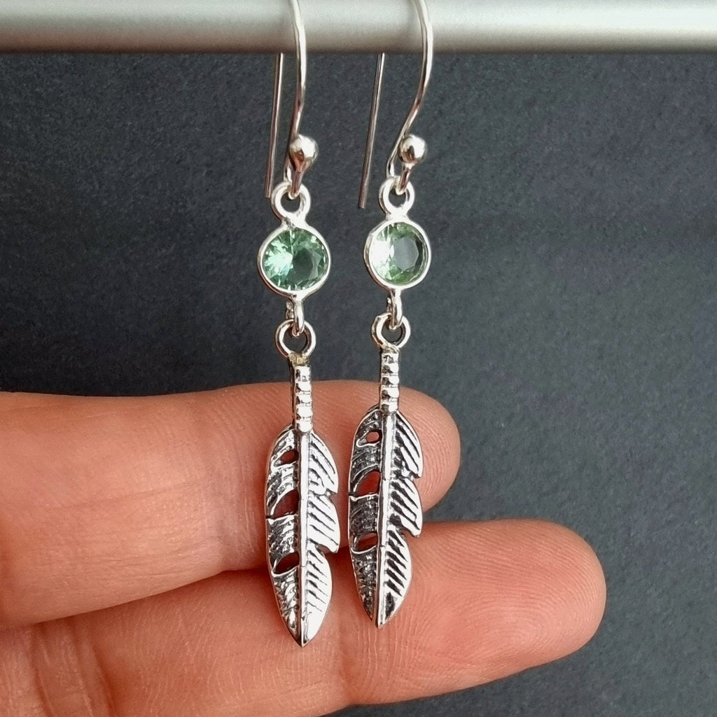 Blue Topaz Feather 925 Silver Dangly Earrings, E21BT
