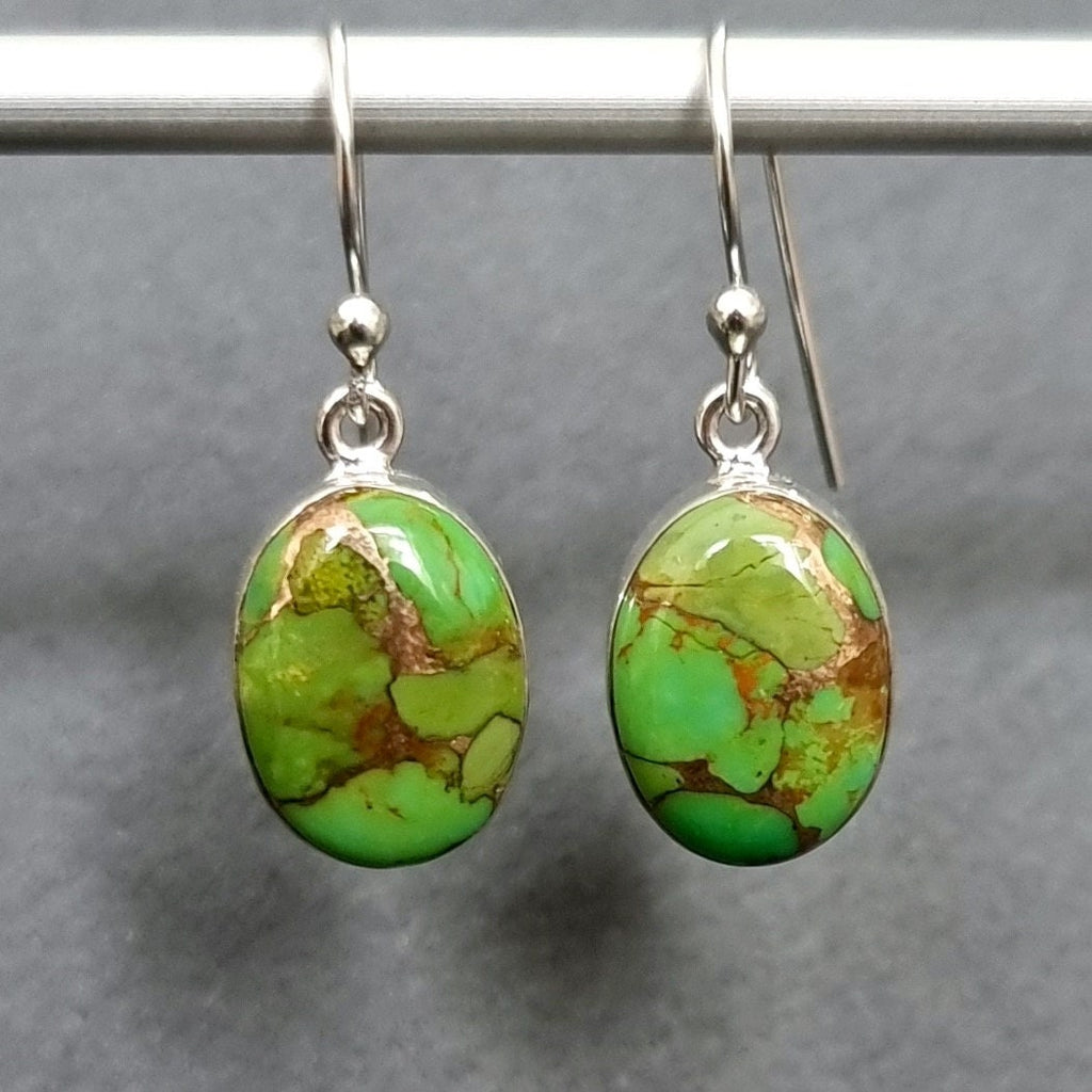 Green Copper Turquoise Oval 14mm x 10mm 925 Sterling Silver Earrings, E2GCT
