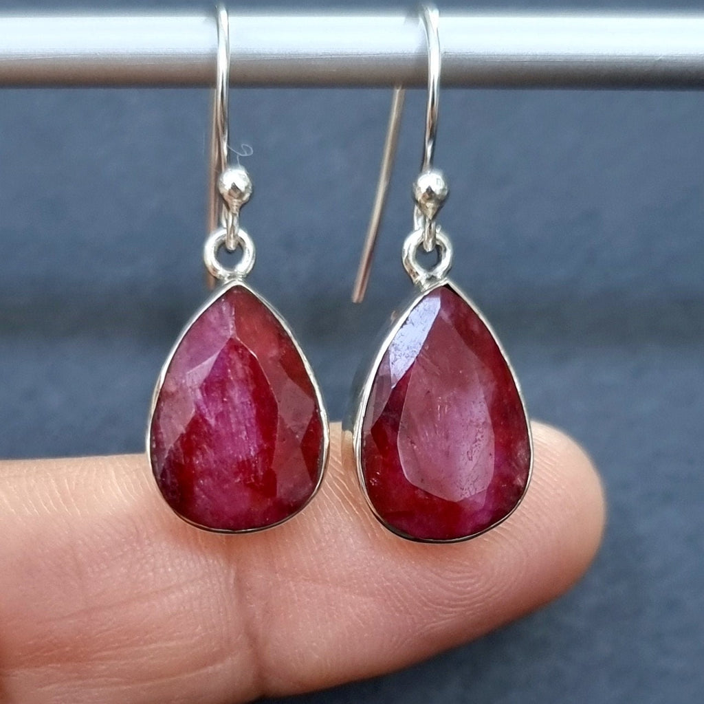 Ruby Teardrop 14mm x 10mm 925 Sterling Silver Earrings, E11R