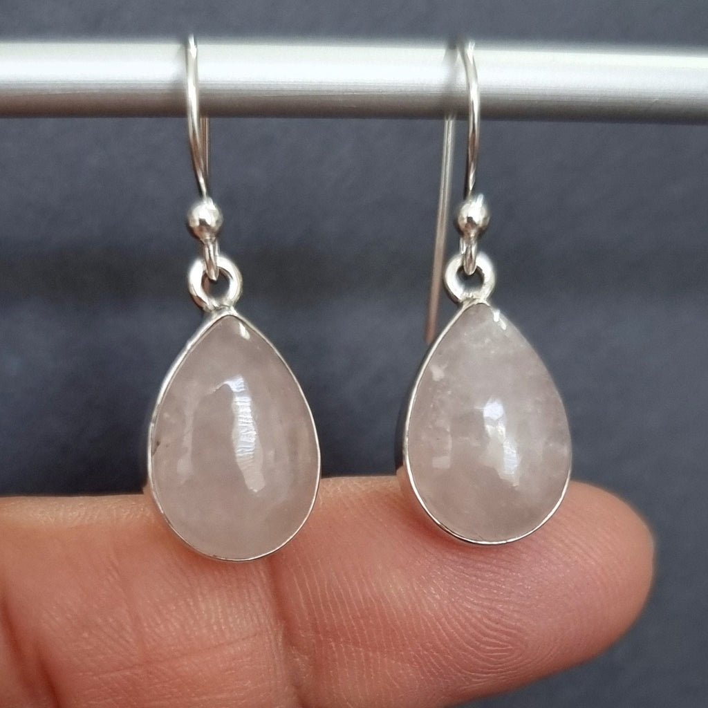 Rose Quartz Teardrop 14mm x 10mm 925 Sterling Silver Dangly Earrings, E11RQ