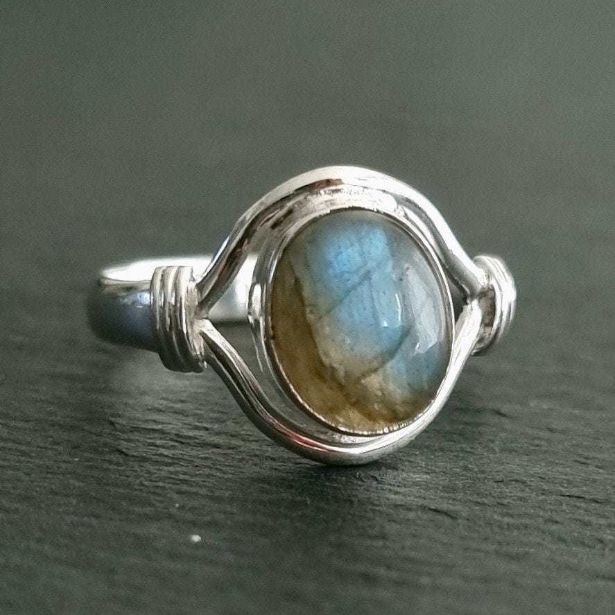 Labradorite Small Oval 925 Sterling Silver Ring, R13LAB