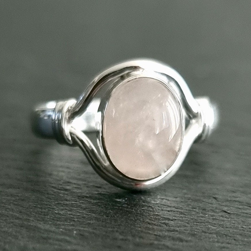 Rose Quartz Small Oval 925 Silver Ring, R13RQ