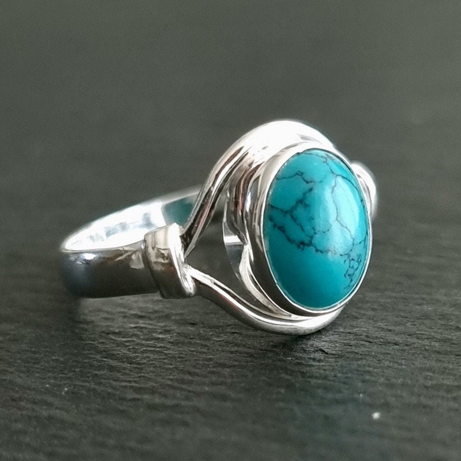 Turquoise Small Oval 925 Silver Ring, R13T