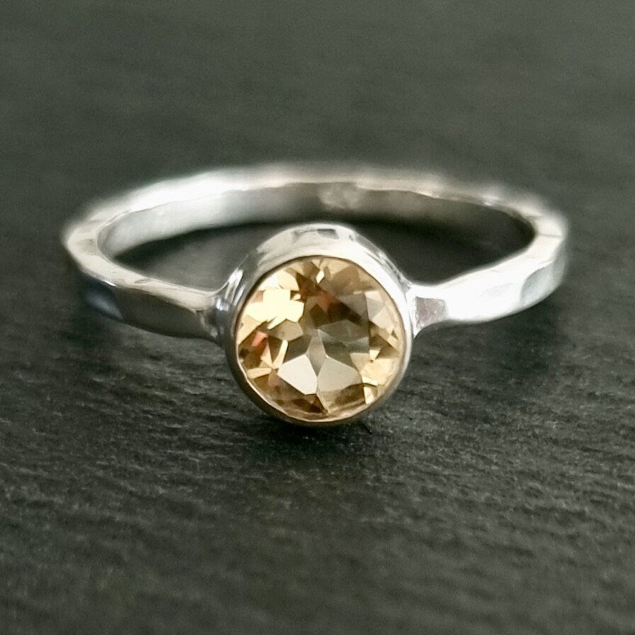 Citrine Ring, Round Gemstone Stacking Ring, 925 Sterling Silver, November Birthstone, Solitaire Rings, Yellow Gemstone, Mistry Gems, R11CIT