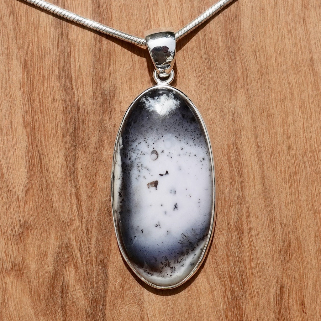 Natural Dendritic Agate Oval 44mm x 22mm Silver Pendant, DAP18