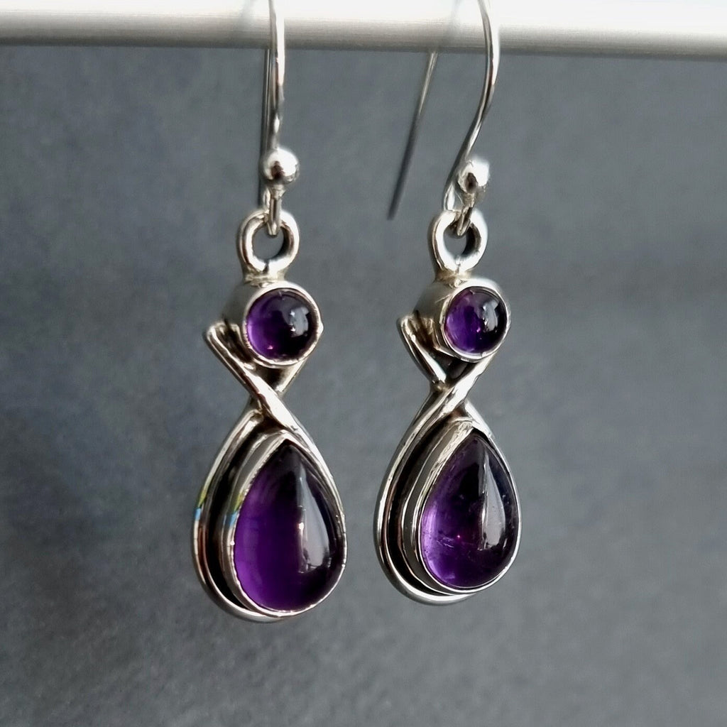 Amethyst 925 Sterling Silver Dangly Earrings, E1A
