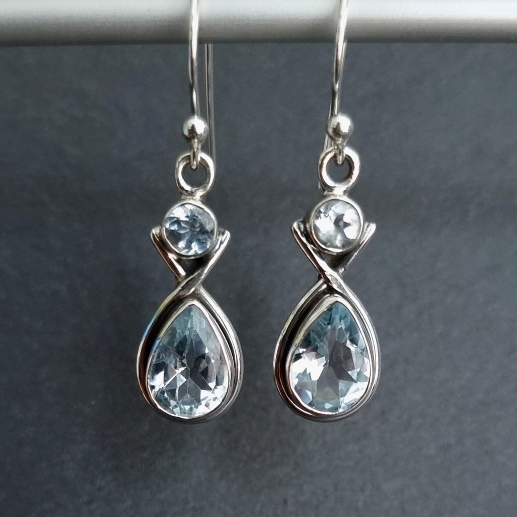 Blue Topaz Two Stone Teardrop 925 Silver Earrings, E1BT