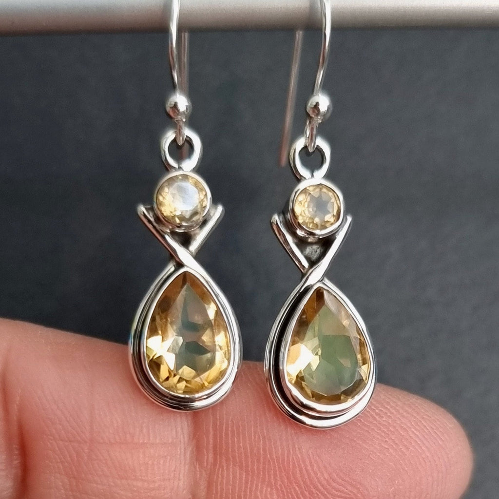 Citrine Two Stone Teardrop 925 Silver Earrings, E1CIT
