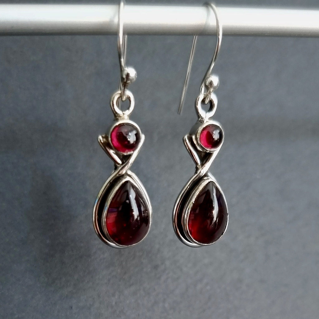 Garnet Two Stone Teardrop 925 Sterling Silver Earrings, E1G