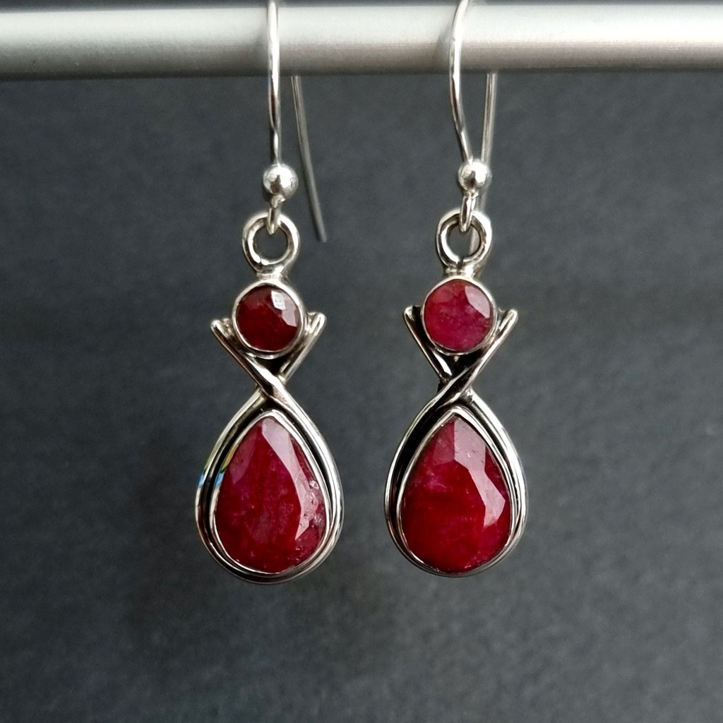Ruby Two Stone Teardrop 925 Sterling Silver Earrings, E1R
