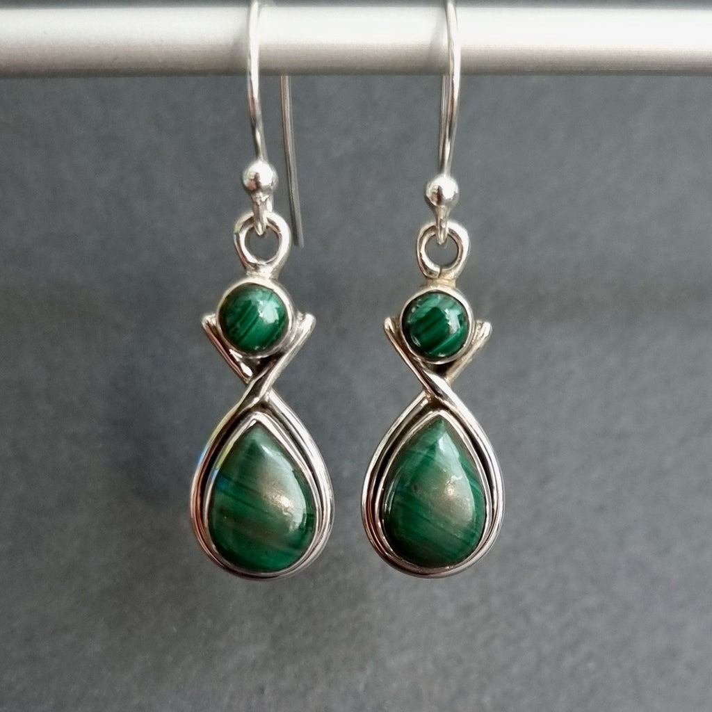 Multistone Teardrop Malachite Earrings | 925 Sterling Silver, E1MAL