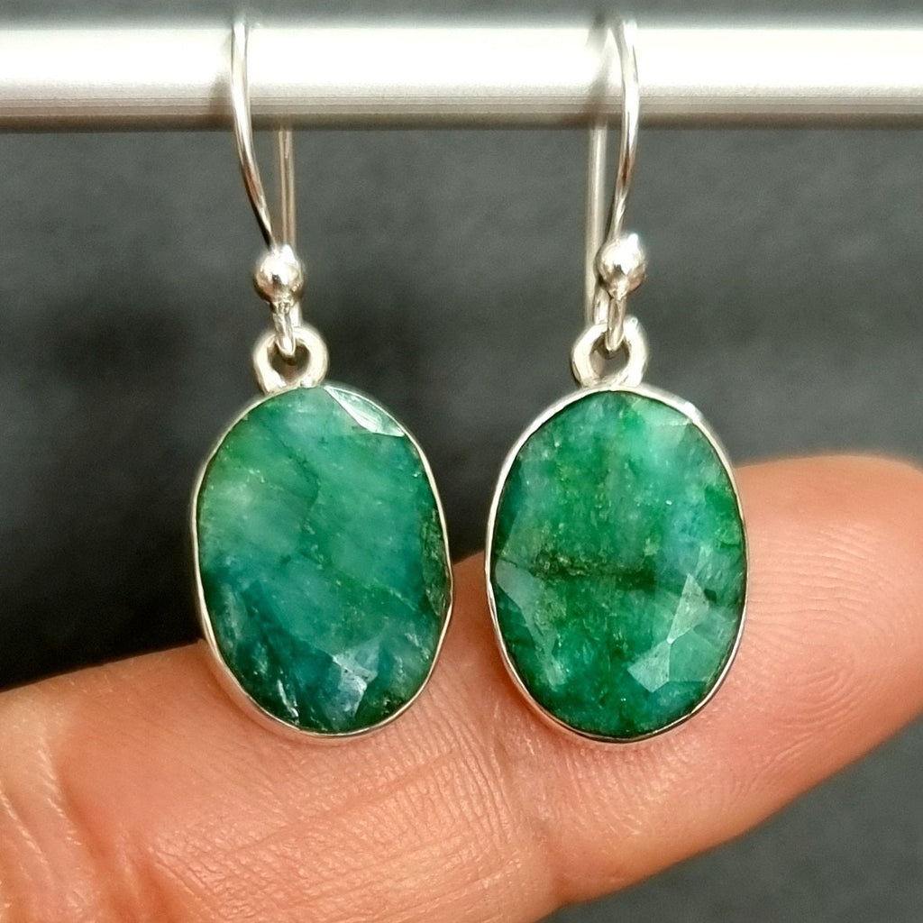 Emerald Large Oval 14mm x 10mm 925 Sterling Silver Earrings, E2EM