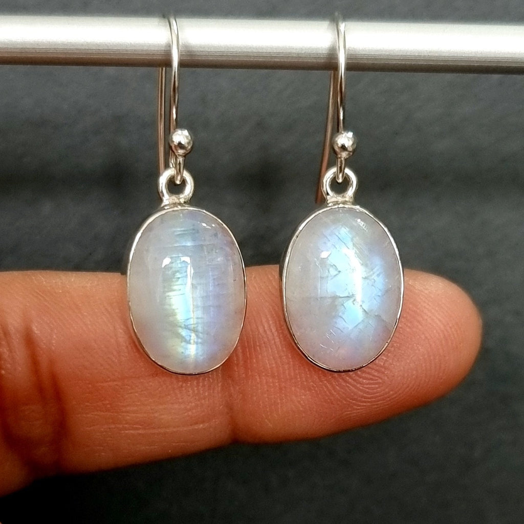 Rainbow Moonstone Oval 14mm x 10mm 925 Sterling Silver Earrings, E2M