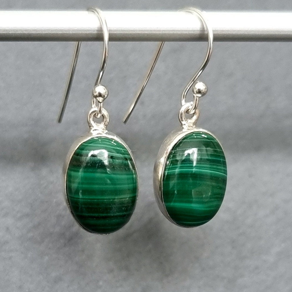 Malachite Oval 14mm x 10mm 925 Sterling Silver Earrings, E2MAL