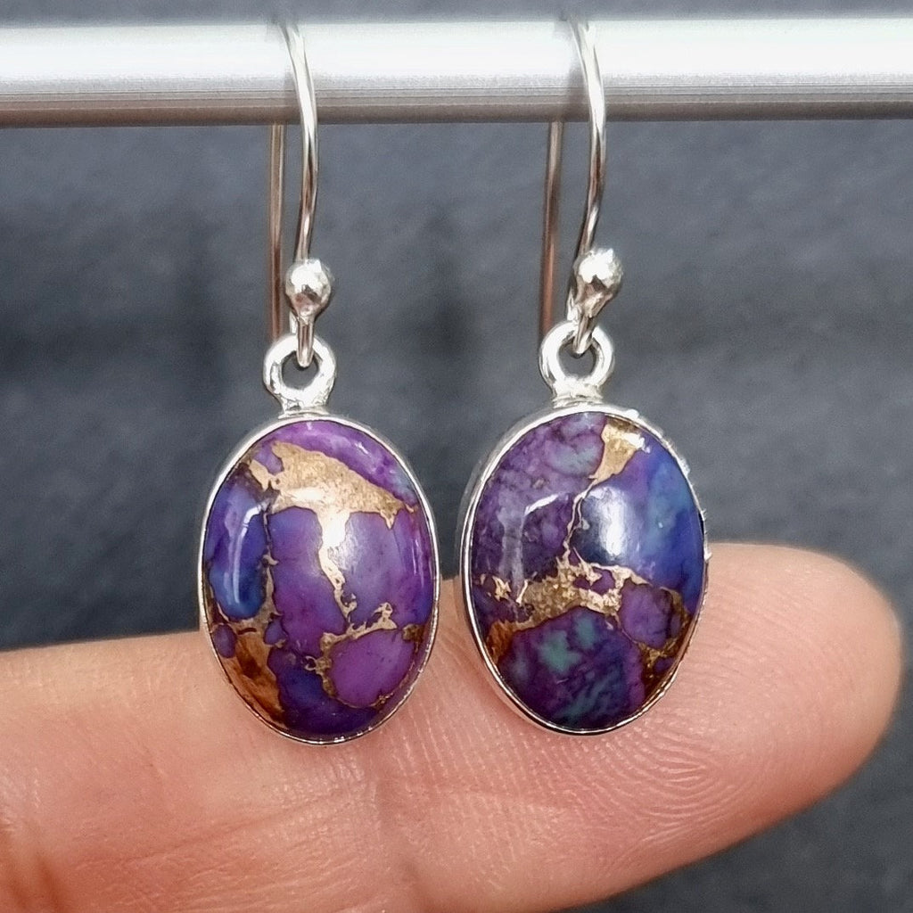 Large Oval Purple Copper Turquoise Earrings, 925 Sterling Silver, E2PCT