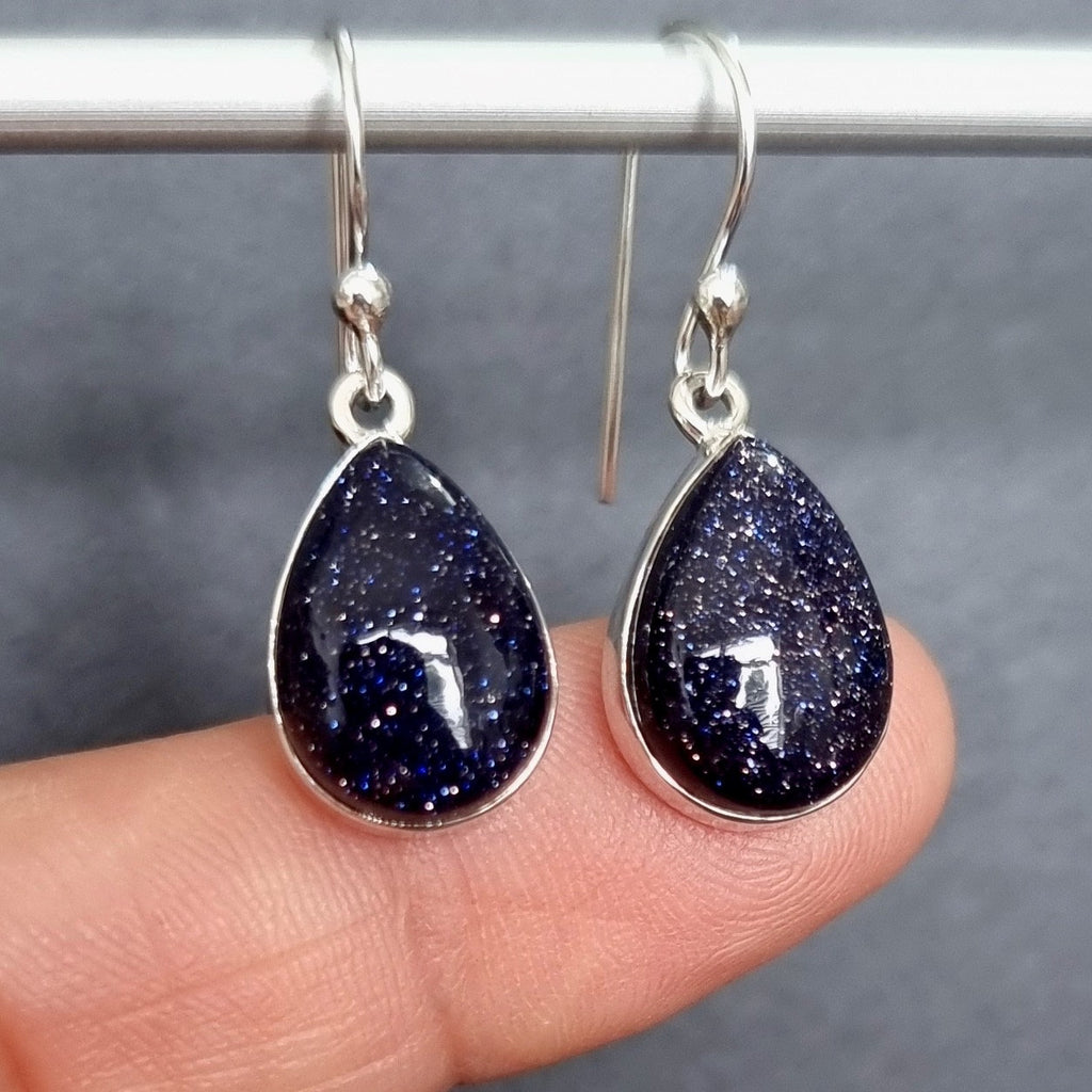 Blue Goldstone Teardrop 14mm x 10mm 925 Silver Earrings, E11BS