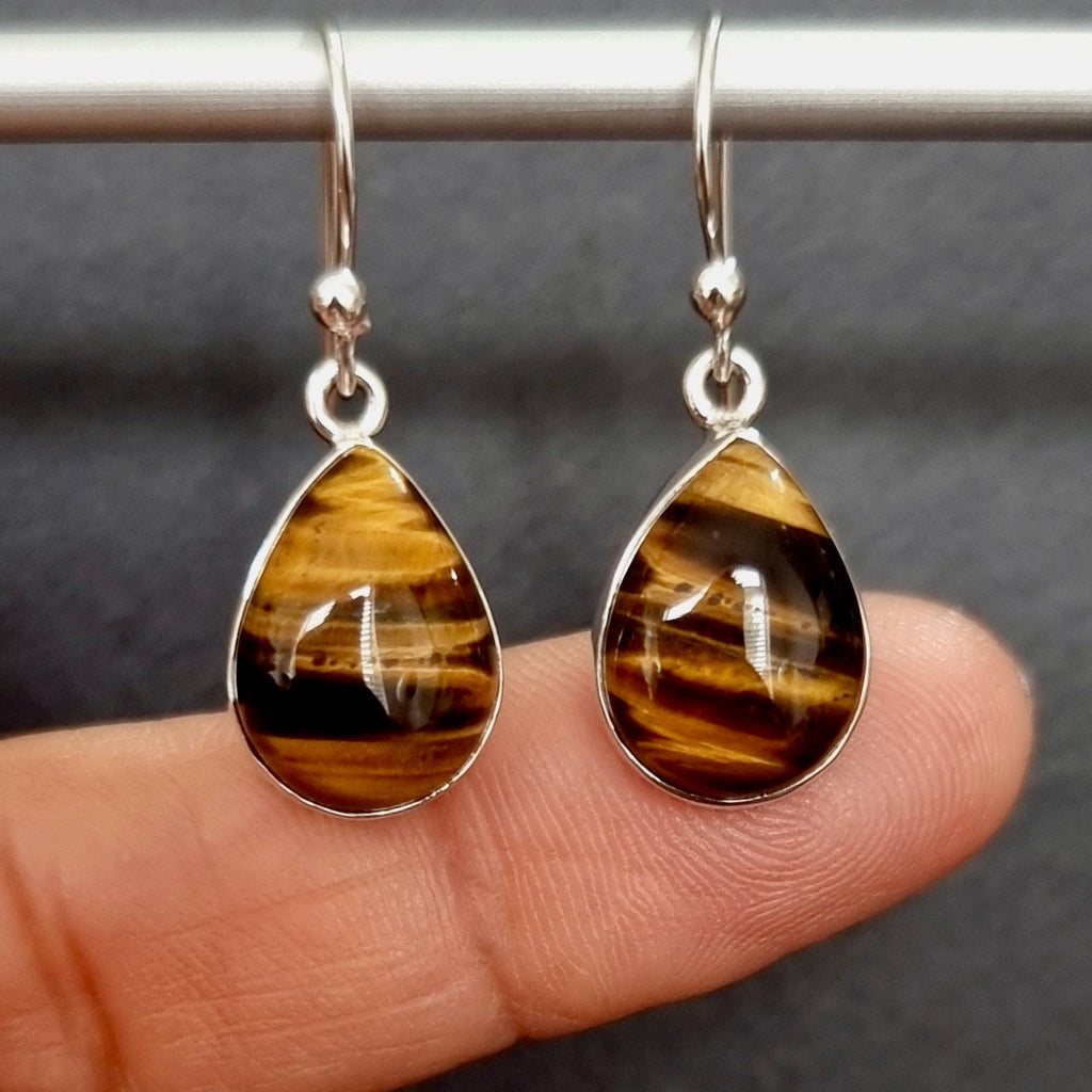 Tigers Eyes Teardrop 14mm x 10mm 925 Sterling Silver Earrings, E11TE
