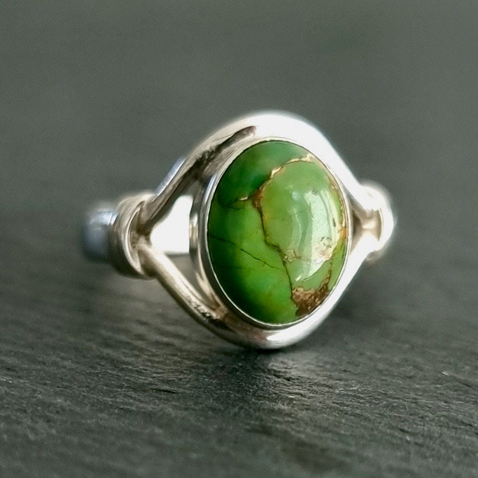 Green Copper Turquoise Small Oval 925 Silver Ring, R13GCT