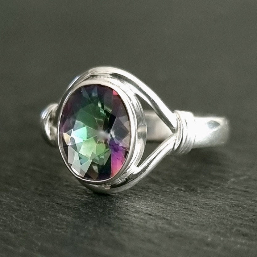 Mystic Topaz Small Oval 925 Silver Ring, R13MT