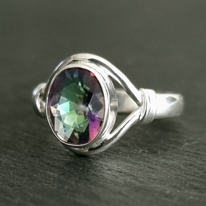 Mystic Topaz Small Oval 925 Silver Ring, R13MT