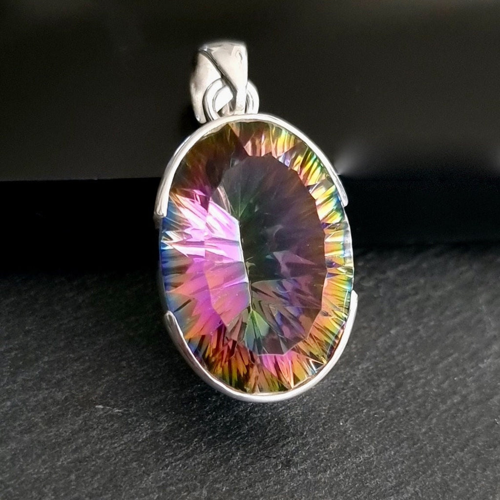 LARGE Mystic Topaz Oval 25mm x 18mm 925 Sterling Silver Pendant, MYSP5