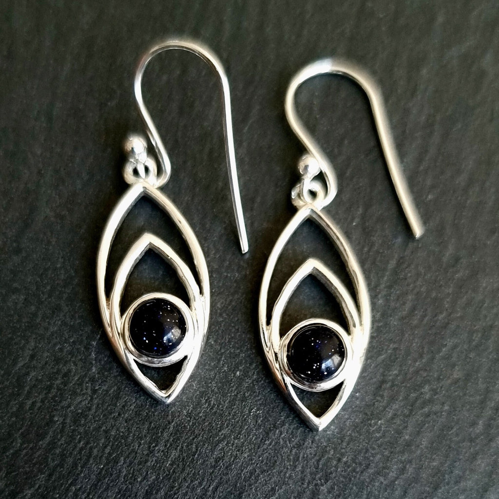 Blue Goldstone Marquis 925 Sterling Silver Earrings, E35BS