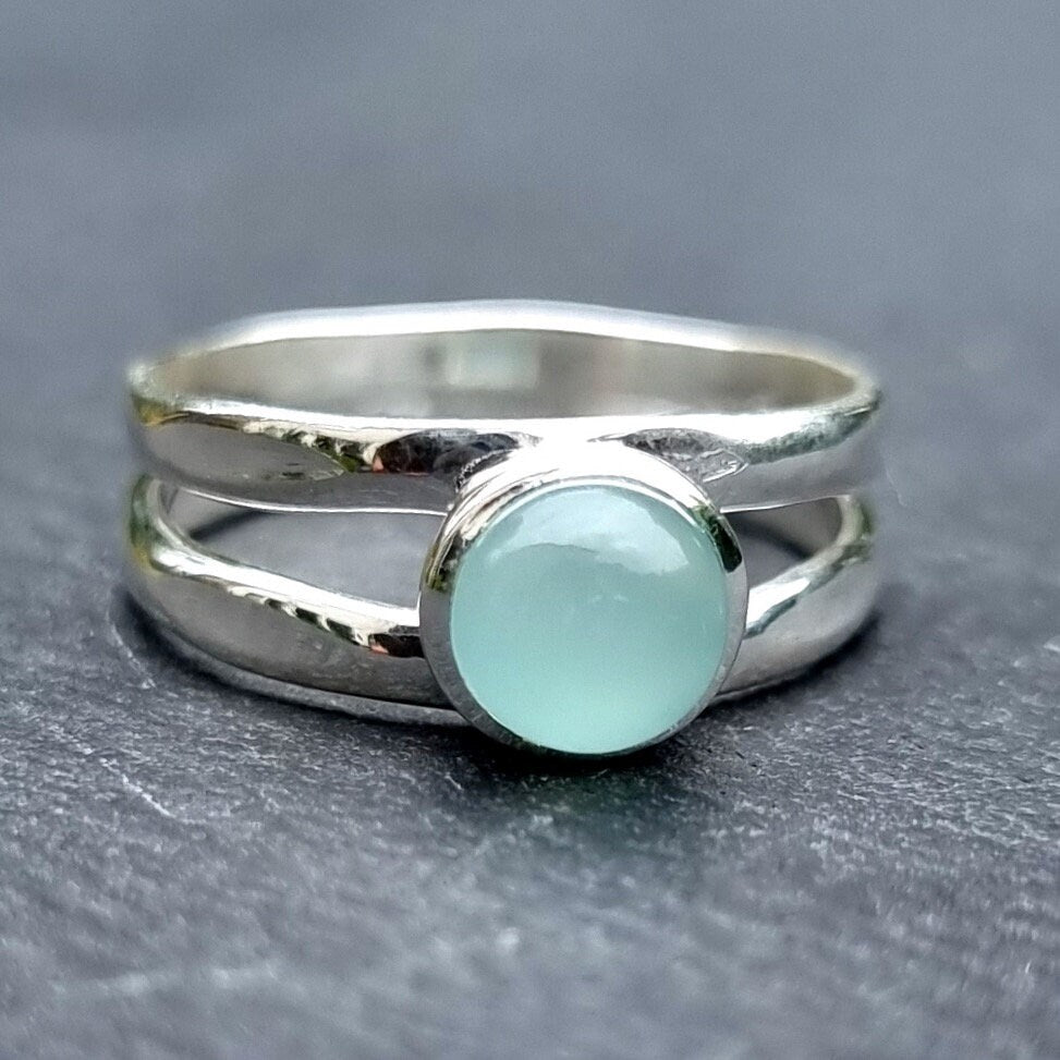 Round Chalcedony Ring, 925 Sterling Silver Ring, Aquamarine Solitaire Ring, Aqua Blue Gemstone, Engagement Ring , Mistry Gems, R22C