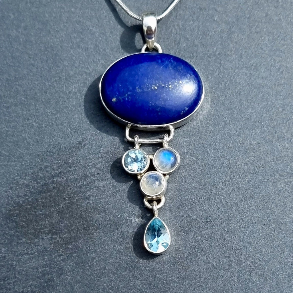 Lapis Lazuli, Blue Topaz, Moonstone 925 Sterling Silver Pendant, LLP6