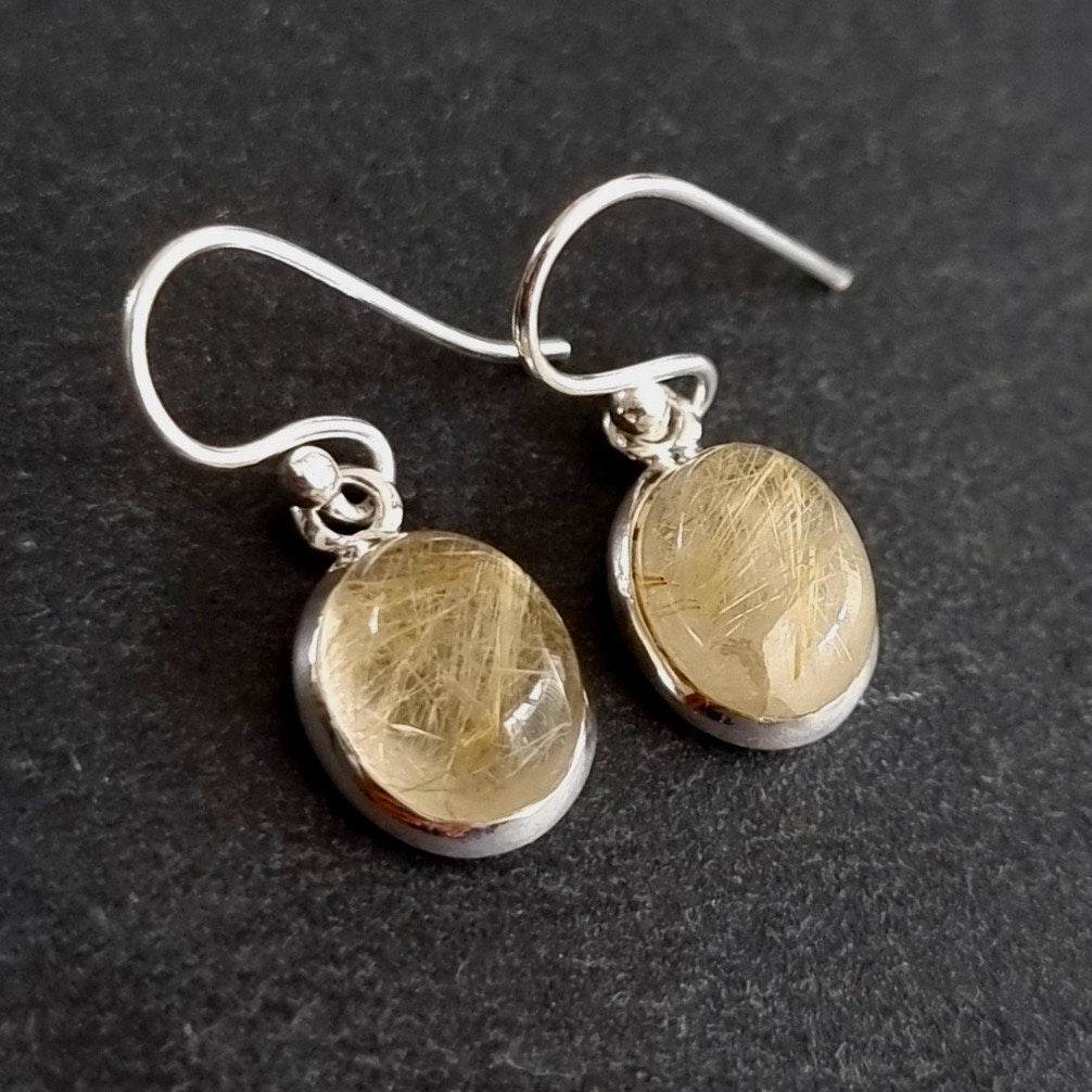 Golden Rutile Quartz Oval 9mm x 7mm 925 Silver Earrings, RUTE6