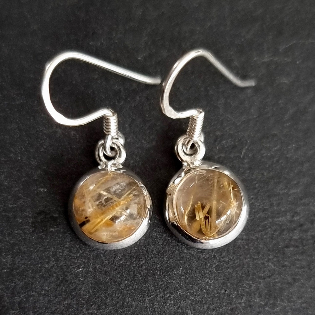 Golden Rutile Quartz Round 8mm 925 Silver Earrings, RUTE7