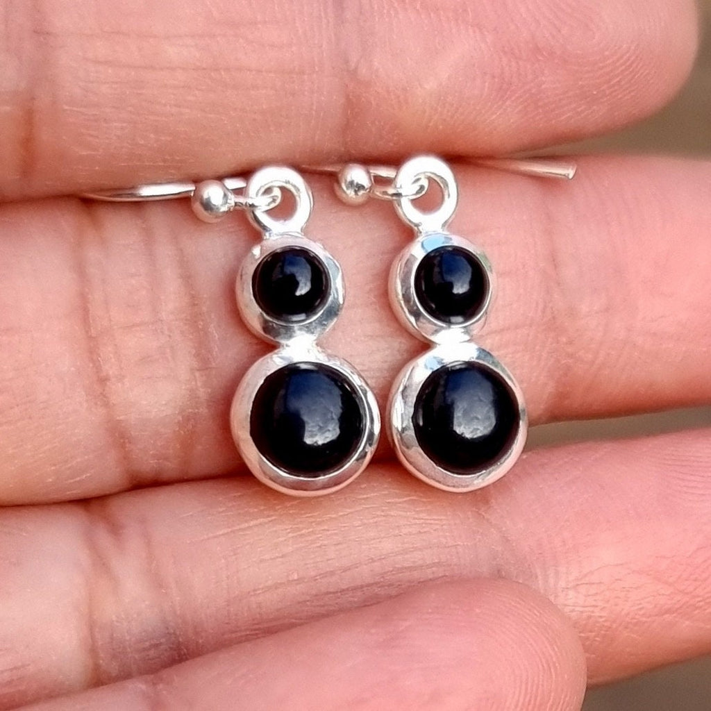 Black Onyx Round Two Stone 925 Silver Earrings, E55O