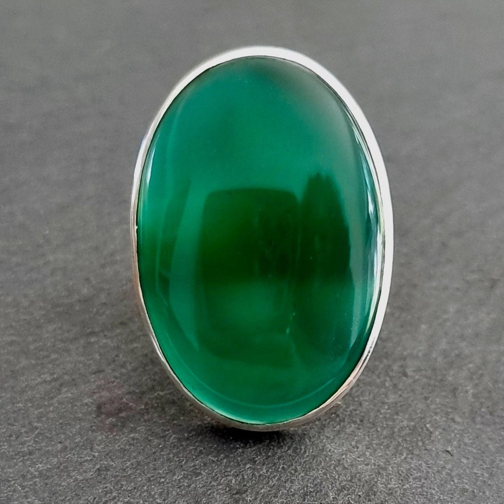 Green Onyx Oval 36mm x 26mm Adjustable 925 Silver Ring, R118