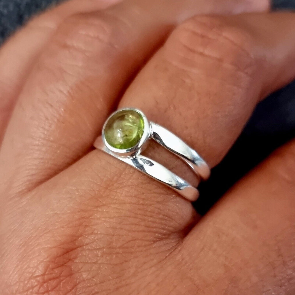 Cabochon Round Peridot Ring, 925 Sterling Silver Ring, August Birthstone, Solitaire Engagement Ring, 16th Anniversary, Mistry Gems, R22PCAB