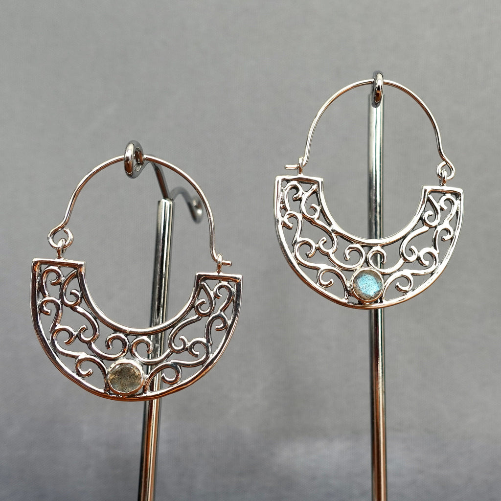 Labradorite Tribal Oxidised 925 Silver Earrings, E71LAB