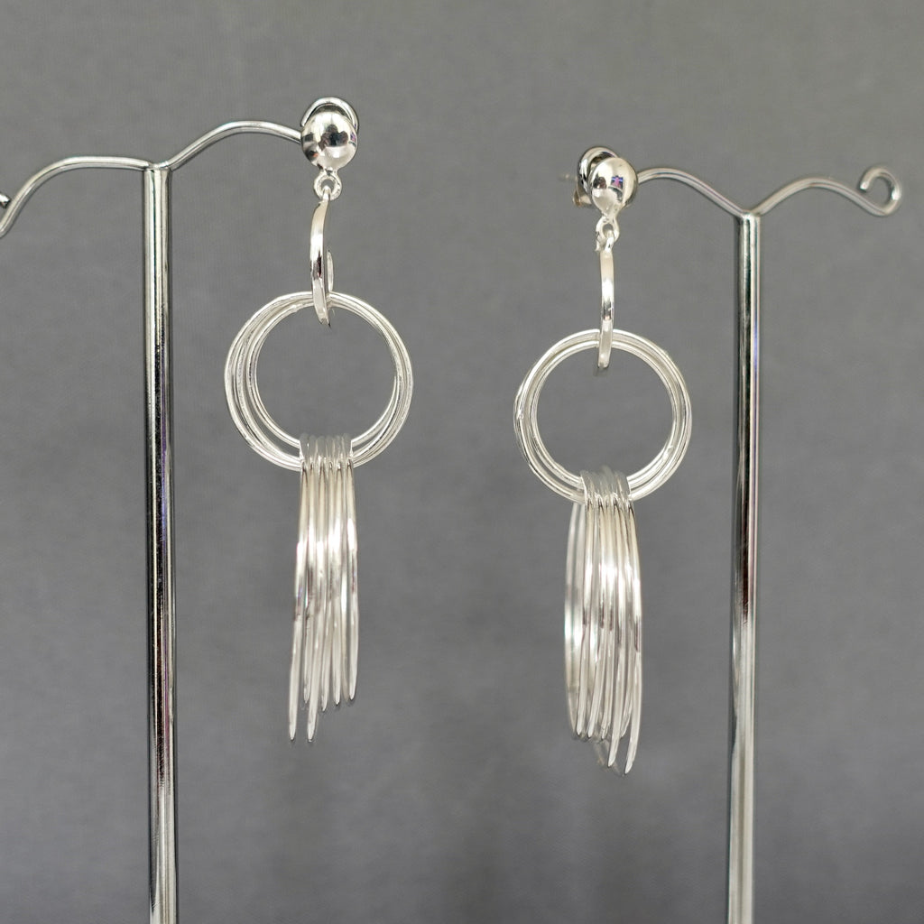 Designer Multi Circles Long 925 Silver Earrings, E44