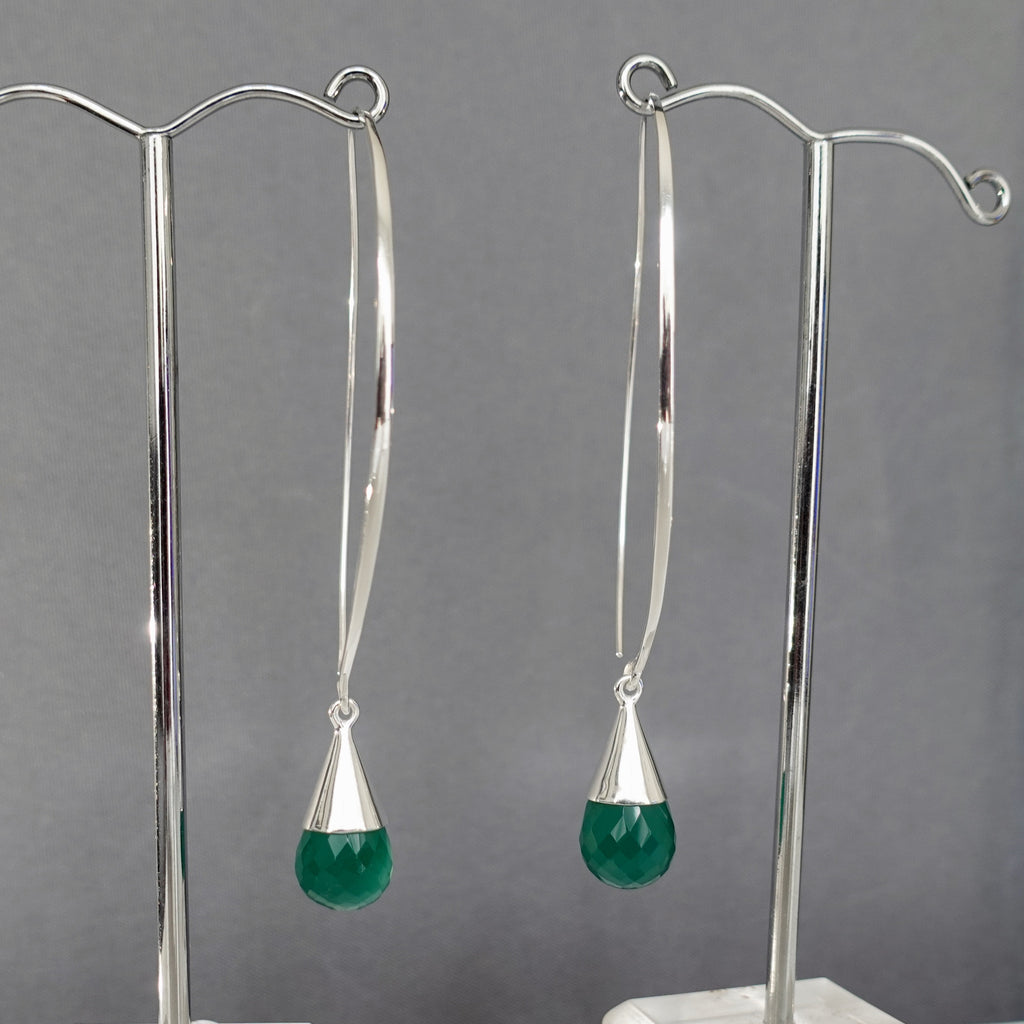 Designer Green Onyx Hoop Thread Through 925 Silver Earrings, E25GO