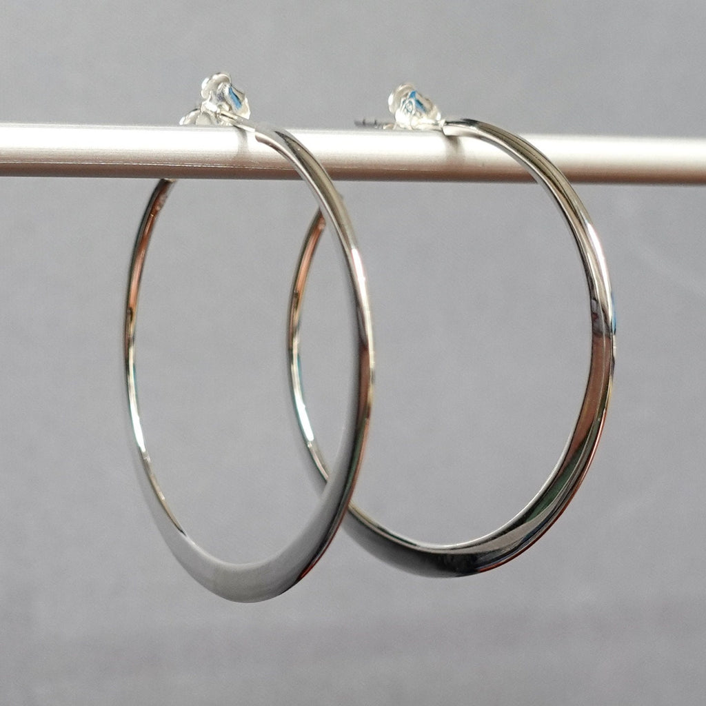 925 Silver Hoops - 37mm Round Silver Stud Post Hoop Earrings, E50