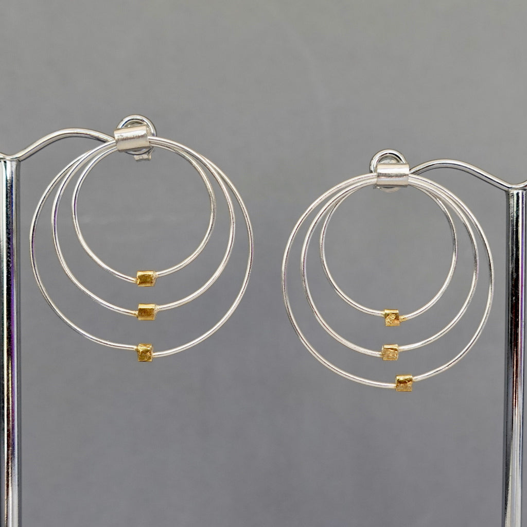 Large Silver/Gold Vermeil Round Stud Dangly Earrings, E61