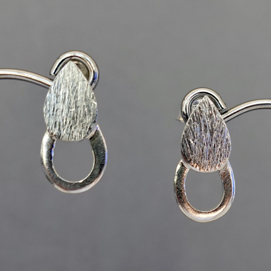 Brushed 925 Silver Teardrop Geometric Studs, S2